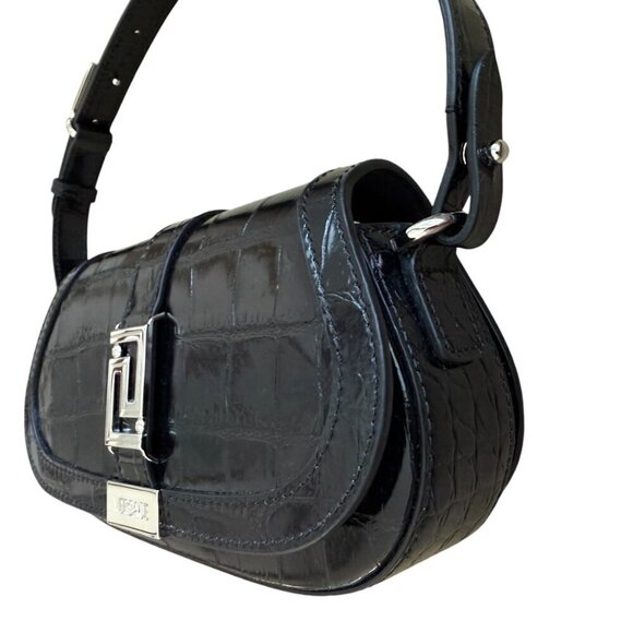 Versace 1010951 Crocodile-Embossed Black Leather Mini Bag - Picture 8 of 13